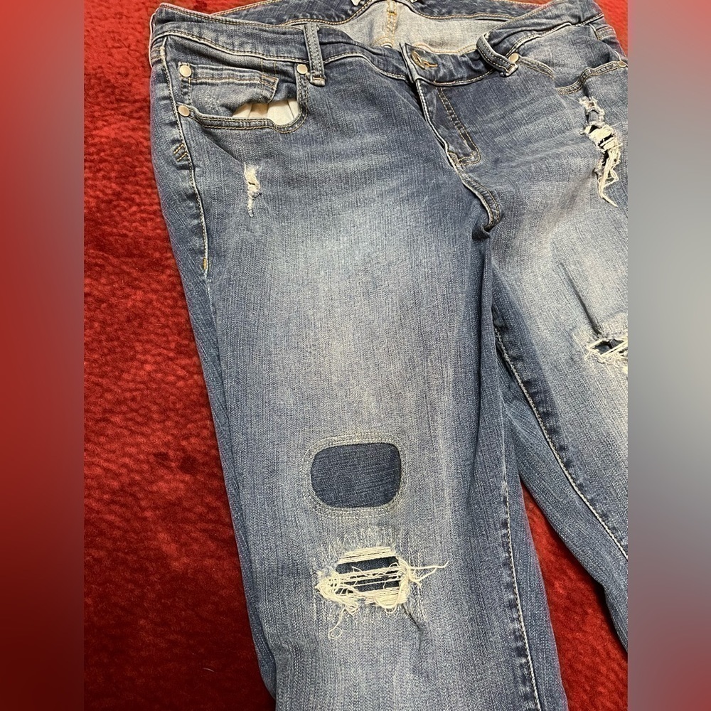 Torrid Patchwork Distressed Straight Leg Ripped J… - image 2